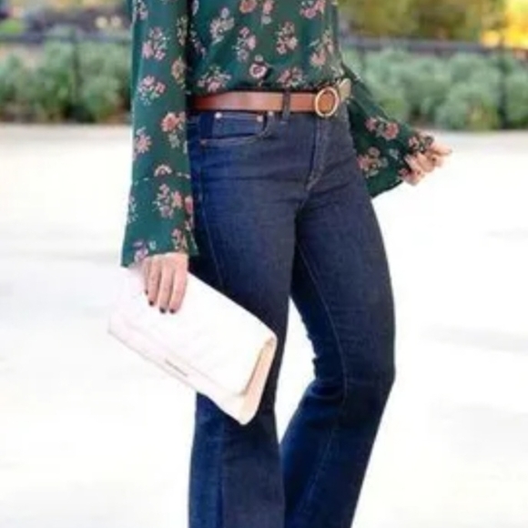 PAIGE Denim - Floral Green Blouse with Dark Jeans